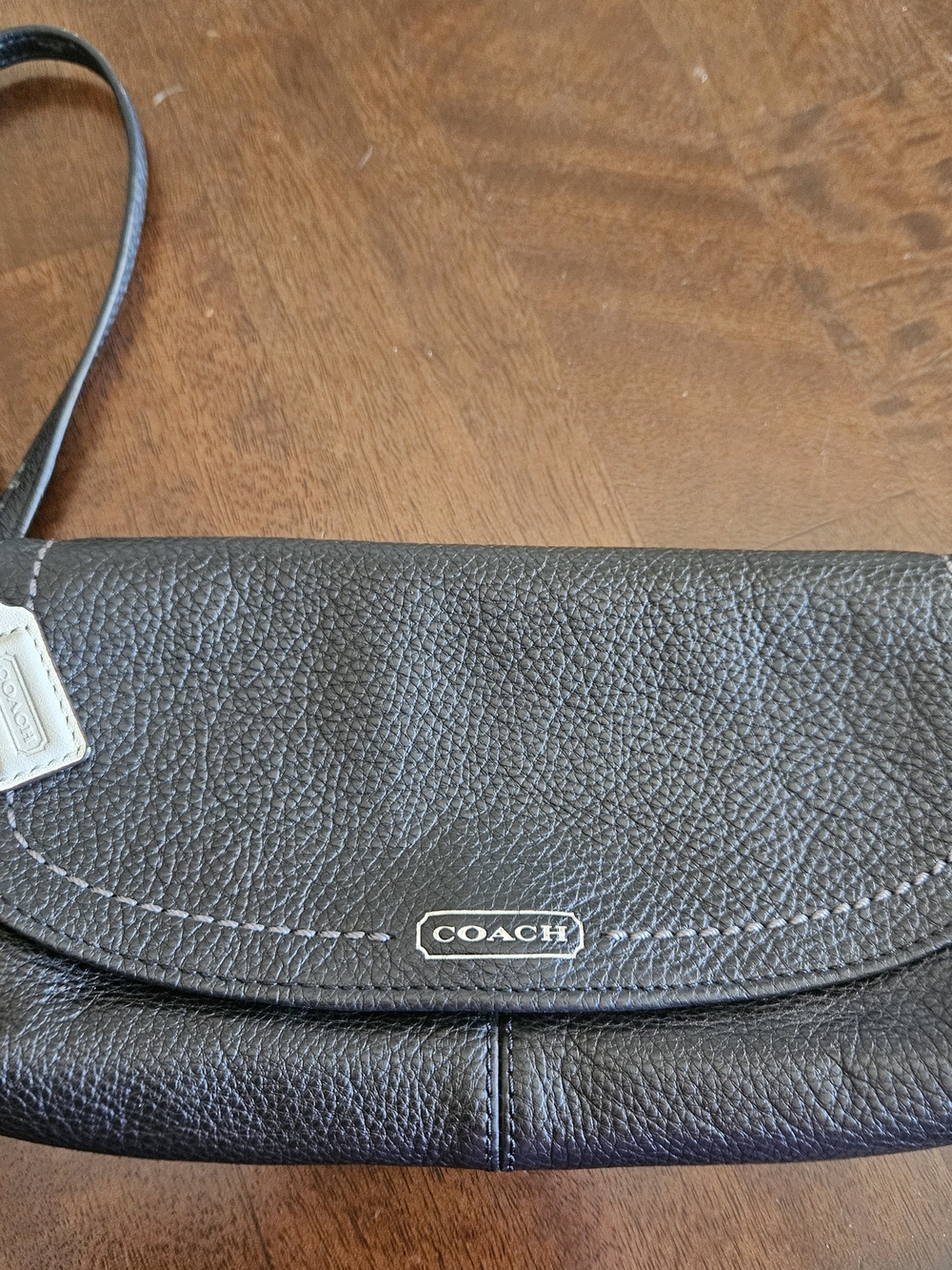 COACH Black Pebbled Leather Wristlet Clutch